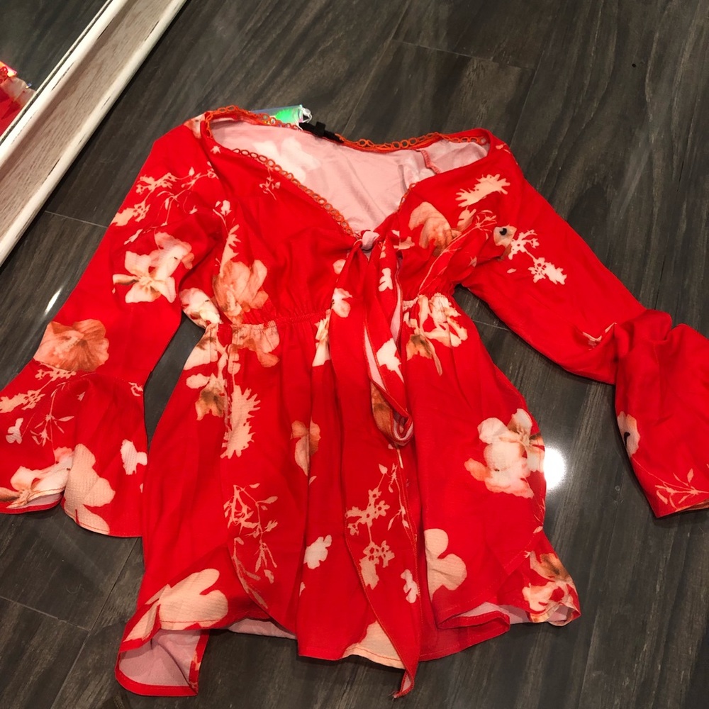 Red flower romper
